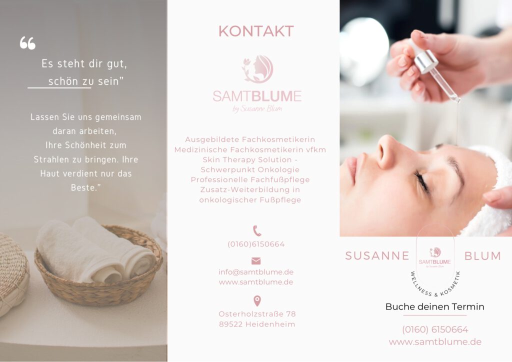 Aktueller Flyer für Behandlungen bei Samtblume Heidenheim